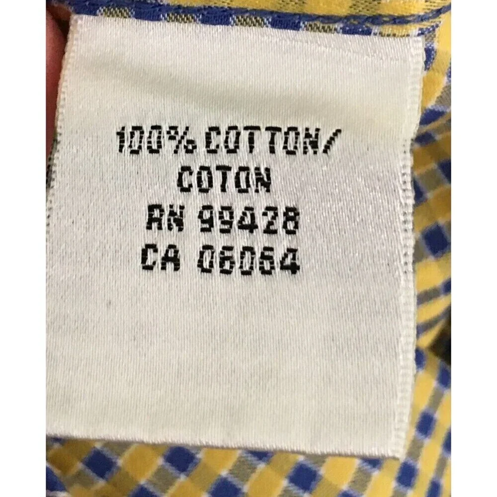 Bugatchi Vomo Dress Shirt Men's Size 15 34/25 Yellow Blue Long Sleeve
